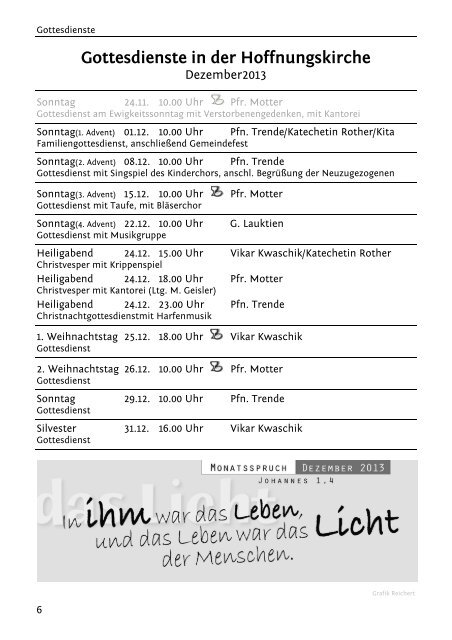 Gemeindebrief für Dezember 2013-Februar 2014 - Hoffnungskirche ...