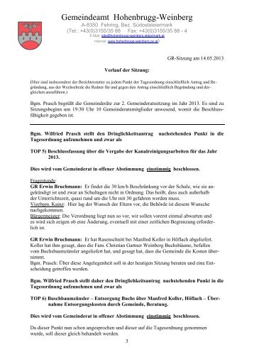 Sitzungsprotokoll vom 14.05.2013 - Gemeinde Hohenbrugg Weinberg