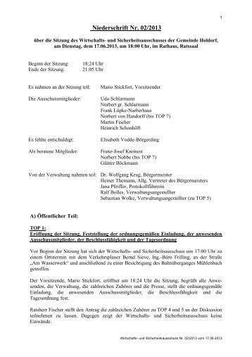 Protokoll vom 17.06.2013 - Gemeinde Holdorf