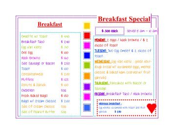 Kletz Snack Bar Menu