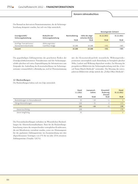 Geschäftsbericht 2012 - PSI AG