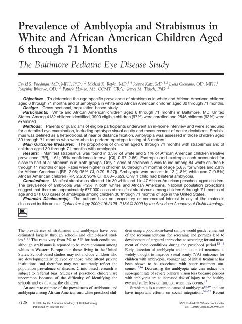 Prevalence of Amblyopia and Strabismus in White and African ...