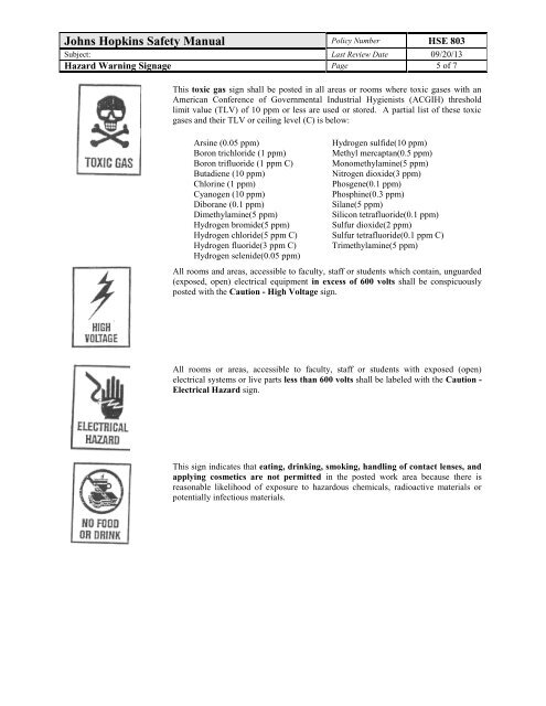 Hazard Warning Signage-HSE803 - Johns Hopkins Medical ...