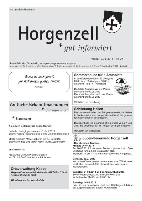 Wohin du auch gehst, geh mit deinem ganzen Herzen. - Horgenzell