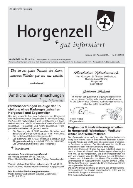 Ausgabe vom 02. August 2013 - Horgenzell