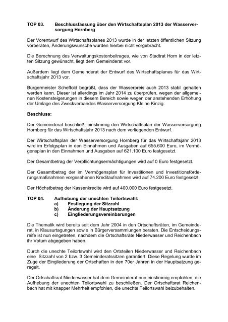 Gemeinderatssitzung 04 vom 13.03.2013 ... - Hornberg