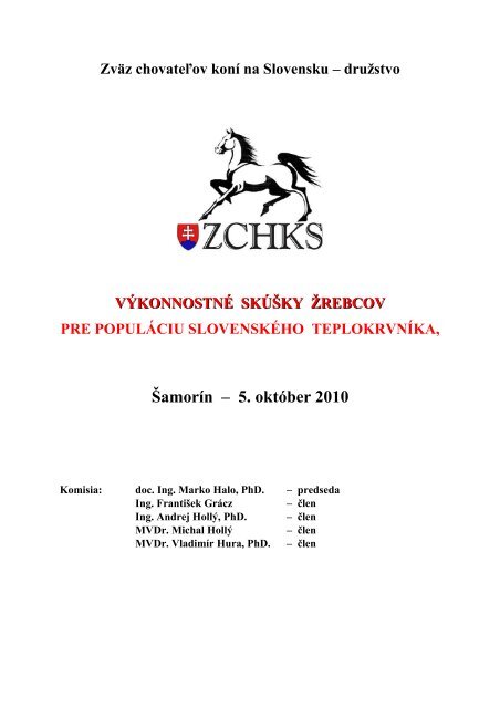 Katalóg VS - teplokrvné - Zväz chovateľov koní na Slovensku