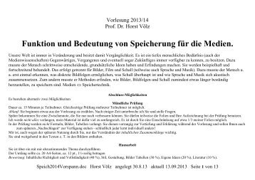 Funktion und Bedeutung von Speicherung für die ... - horstvoelz.de