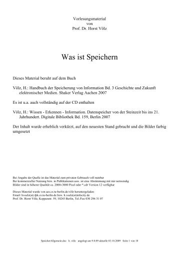 Was ist Speichern - Prof. Dr. Horst Völz