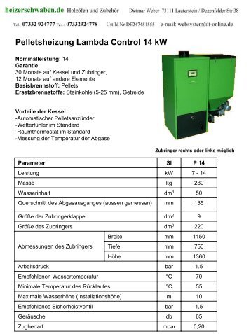 Pelletsheizung Lambda Control 14 kW - Heizerschwaben
