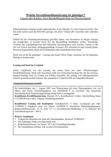 Welche Investitionsfinanzierung ist günstiger? Leasen oder Kaufen