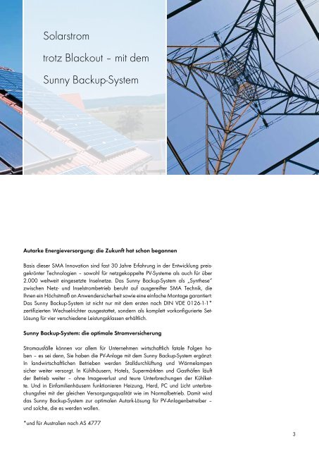 Sunny Backup-System - Solarstrom auch bei Netzausfall