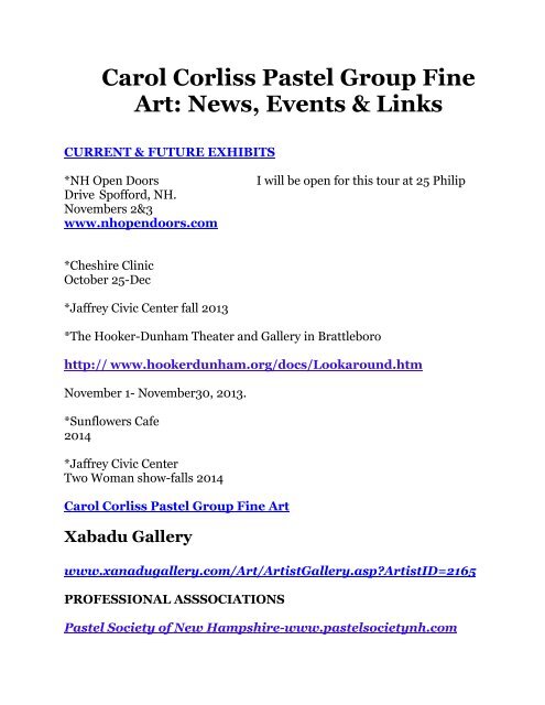 Carol Corliss Pastel Group Fine Art: News, Events & Links