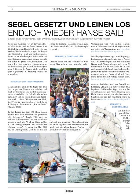 Hanse sail - HROÂ·LIFE - Das Magazin fÃ¼r die Hansestadt Rostock