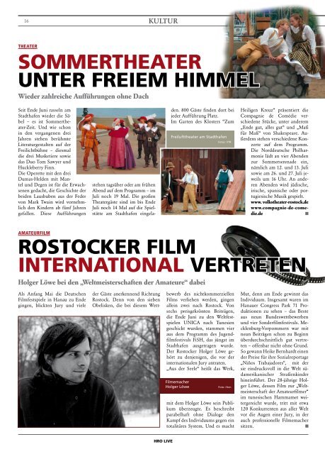 am 03. Juli 2008 - HROÂ·LIFE - Das Magazin fÃ¼r die Hansestadt ...