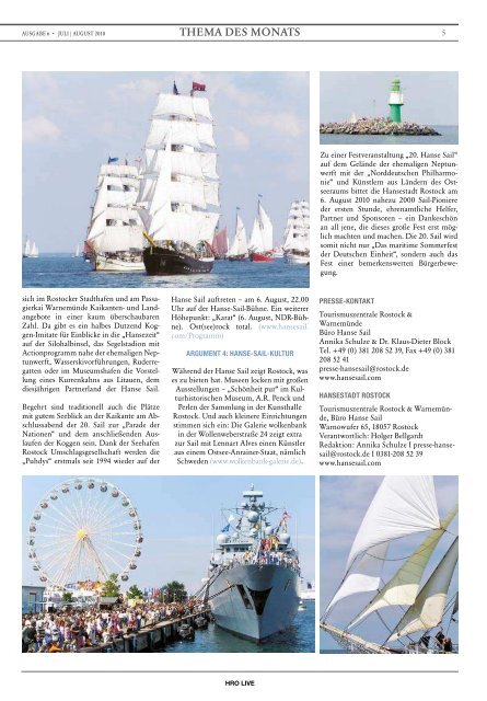 Hanse sail - HROÂ·LIFE - Das Magazin fÃ¼r die Hansestadt Rostock