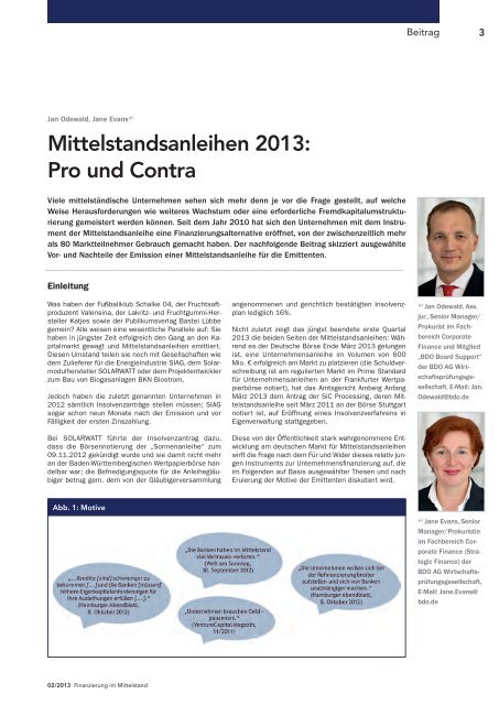 Mittelstandsanleihen 2013: Pro und Contra - BDO