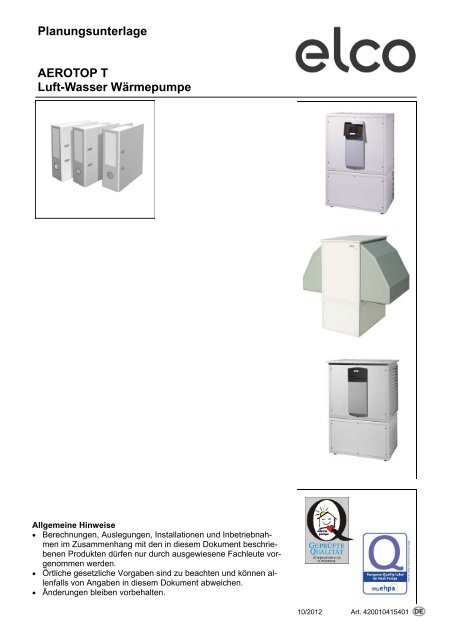 Betriebsanleitung AEROTOP T - Elco