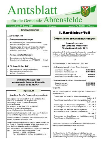 I. Amtlicher Teil - Gemeinde Ahrensfelde