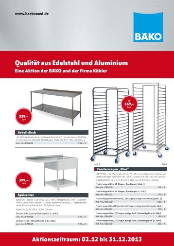 BÄKO-Technik Aktion "Qualität aus Edelstahl und Aluminium"