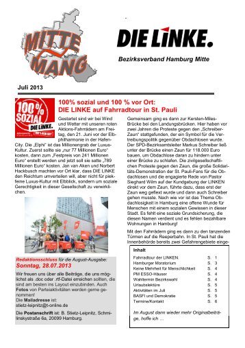 Mittenmang Juli 2013 - DIE LINKE. Bezirksverband Hamburg-Mitte