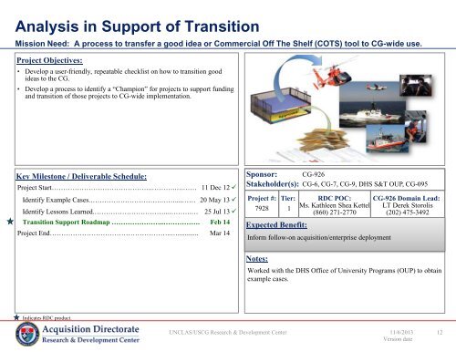 FY14 RDT&E Project Portfolio - USCG - U.S. Coast Guard