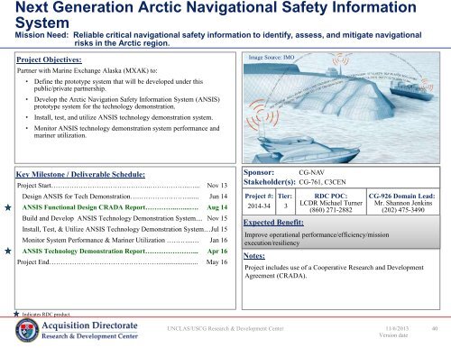 FY14 RDT&E Project Portfolio - USCG - U.S. Coast Guard