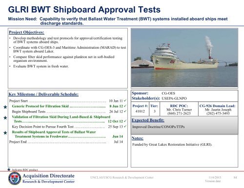 FY14 RDT&E Project Portfolio - USCG - U.S. Coast Guard