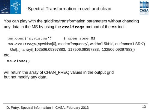 Spectral information in CASA - ESO