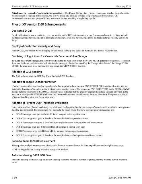 Phasor XS version 2.91 release notes. - GE Measurement & Control