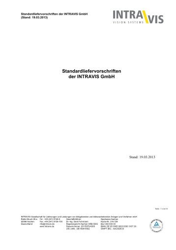 Standardliefervorschriften der INTRAVIS GmbH (Stand: 19.03.2013)
