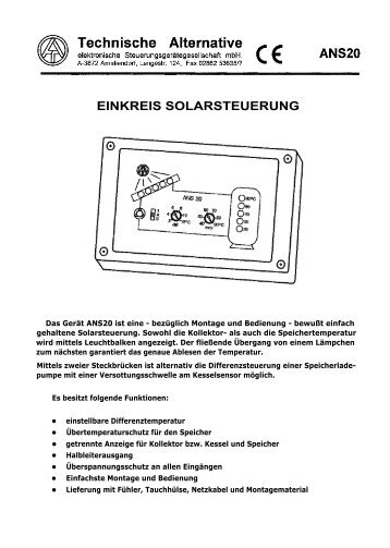 einkreis solarsteuerung - Technische Alternative Elektronische ...