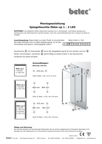 Montageanleitung Spiegelleuchte Make-up 1 - 3 LED - Betec Licht AG