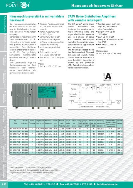 A Verstärker Amplifier B Kopfstellen Headends D Optische ...