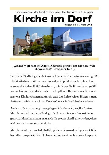 Kirche im Dorf Nr. 71 - Evangelische Kirchengemeinde HÃ¶ÃŸlinswart ...
