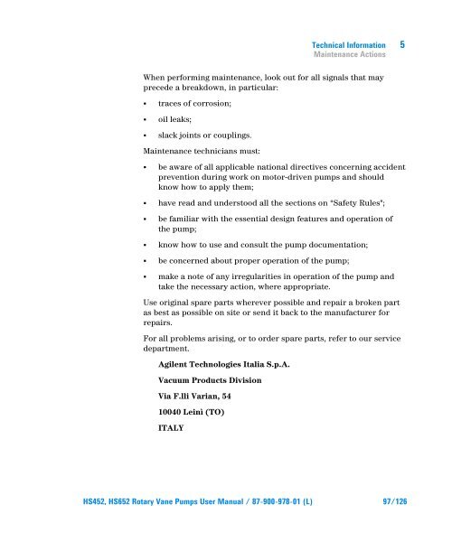 HS452, HS652 Rotary Vane Pumps - Agilent Technologies