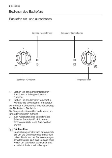 Gebrauchsanweisung Electrolux Einbau Backofen ... - Elektroshop24