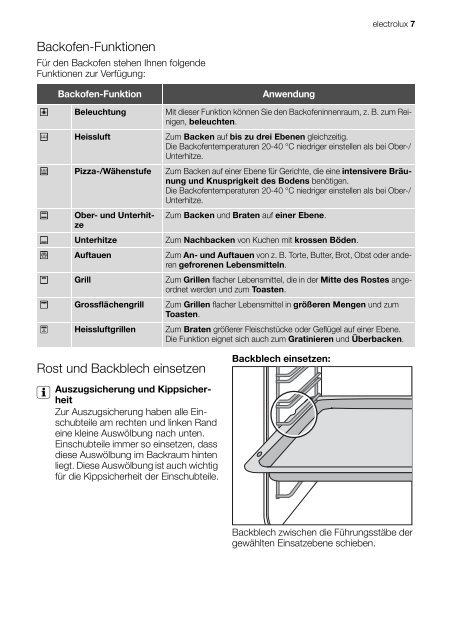 Gebrauchsanweisung Electrolux Einbau Backofen ... - Elektroshop24