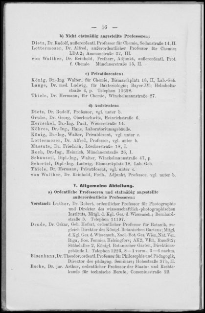 Personalverzeichnis Sommersemester 1910