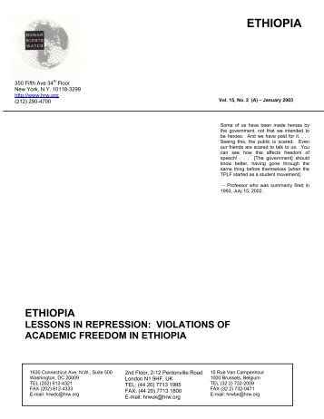 Ethiopia lessons in repression: violations of academic problems, HRW