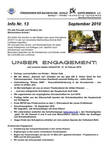 Info Nr. 13 September 2010 - Bachschloss-Schule