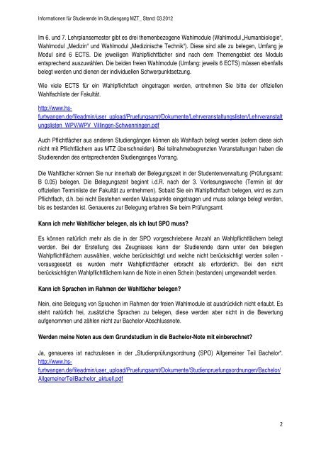 FAQ fuer Studierende MTZ - Hochschule Furtwangen