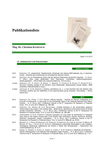 Publikationsliste - Christian Komposch - Ökoteam