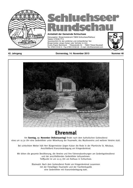 Ehrenmal - Gemeinde Schluchsee