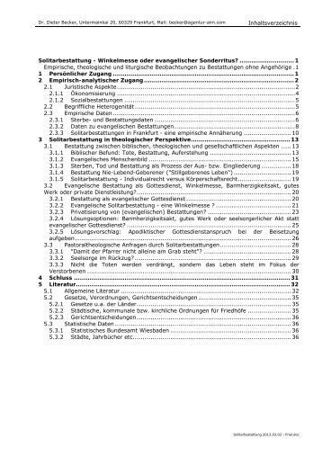 Inhaltsverzeichnis Solitarbestattung - Winkelmesse ... - Agentur-aim