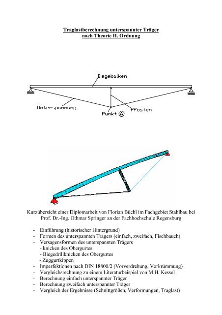 Traglastberechnung unterspannter Träger nach Theorie II. Ordnung ...