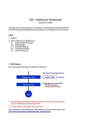 QIS â Anleitung fÃ¼r Studierende - Hochschule Regensburg