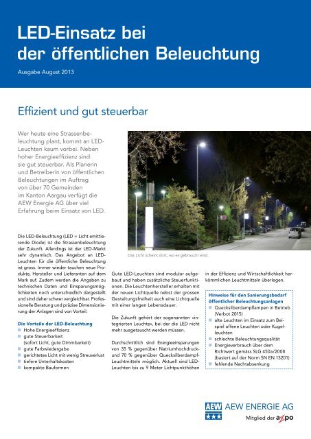 LED-Einsatz bei der öffentlichen Beleuchtung - AEW Energie AG