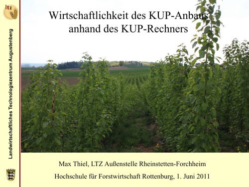 Wirtschaftlichkeit des KUP-Anbaus anhand des KUP-Rechners