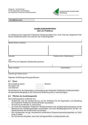 Ausbildungsvertrag (PDF) - Hochschule Rottenburg
